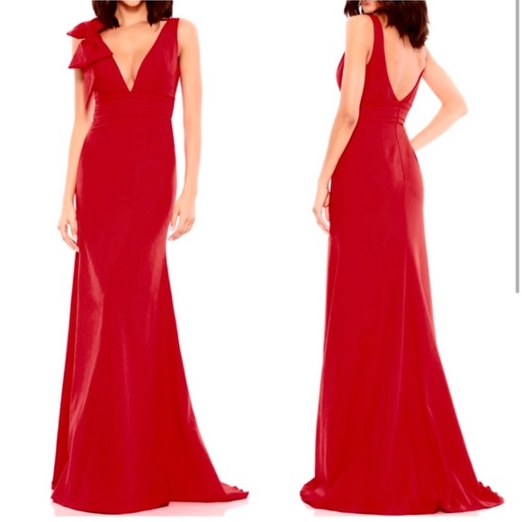 MAC DUGGAL Bow Shoulder V-Neck Gown Red Dress NEW Size 10 - Picture 14 of 14